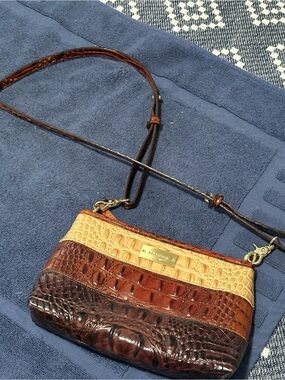 Brahmin Tri-Tone Croc-Embossed Leather Crossbody Bag - Brown/Tan/Cream